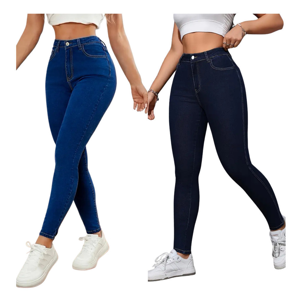 Kit 2 Calça Jeans Feminina Skinny Elastano Cintura Alta elegante em Oferta na Shopee
