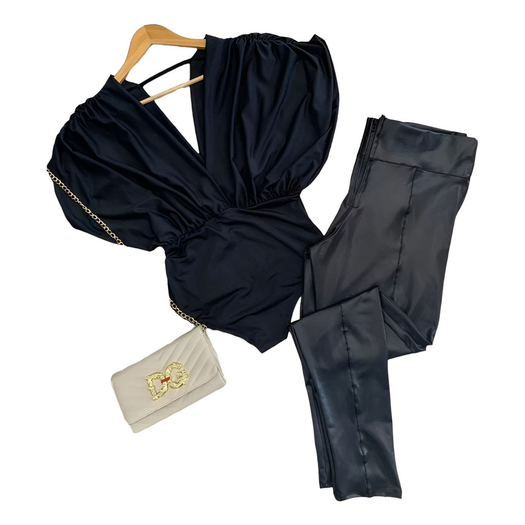 Conjunto Cirre Calça + Body Plus Size Decotado Conjunto Pret