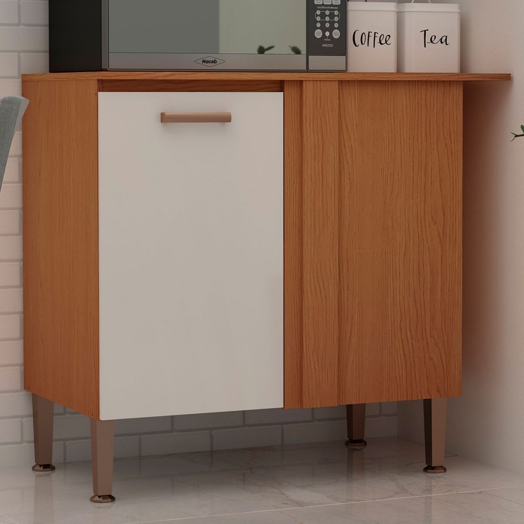 Balcão de Cozinha de Canto 1 Porta 100% Mdf 1022 Freijó/Off White - Genialflex em Oferta na Shopee