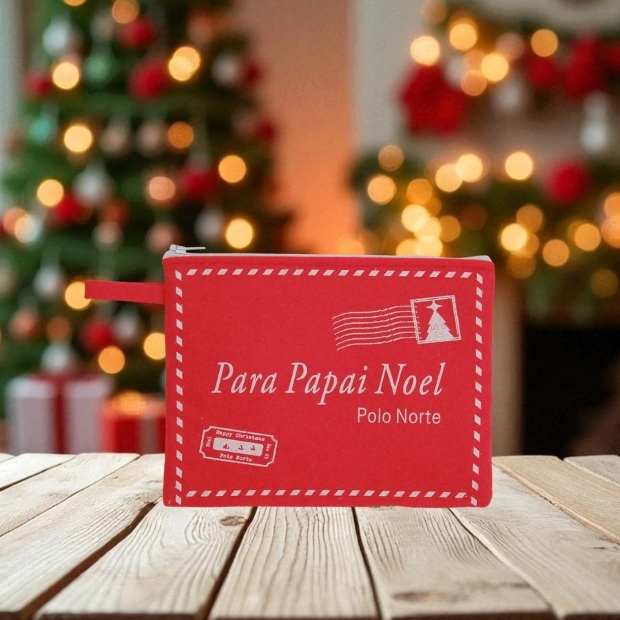 Bolsinha Em Feltro De Natal - Carta Para Papai Noel - Vermelho e Branco- 17x13cm - 1 unidade - Cromus - Rizzo