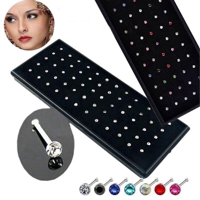 TB Presentes Moda Kit Com 40 Piercing de Nariz Cristal Reto/Dobrar lindo aço inox