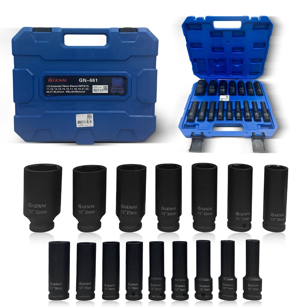 Kit de Soquetes de Impacto 1/2" 16 Peças 10-32mm - Com Maleta em Oferta na Shopee