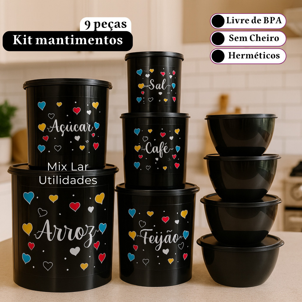 Kit de potes para mantimentos cozinha com 5 peças + 4 potes redondos em Oferta na Shopee