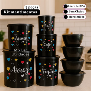 Kit de potes para mantimentos cozinha com 5 peças + 4 potes redondos em Oferta na Shopee