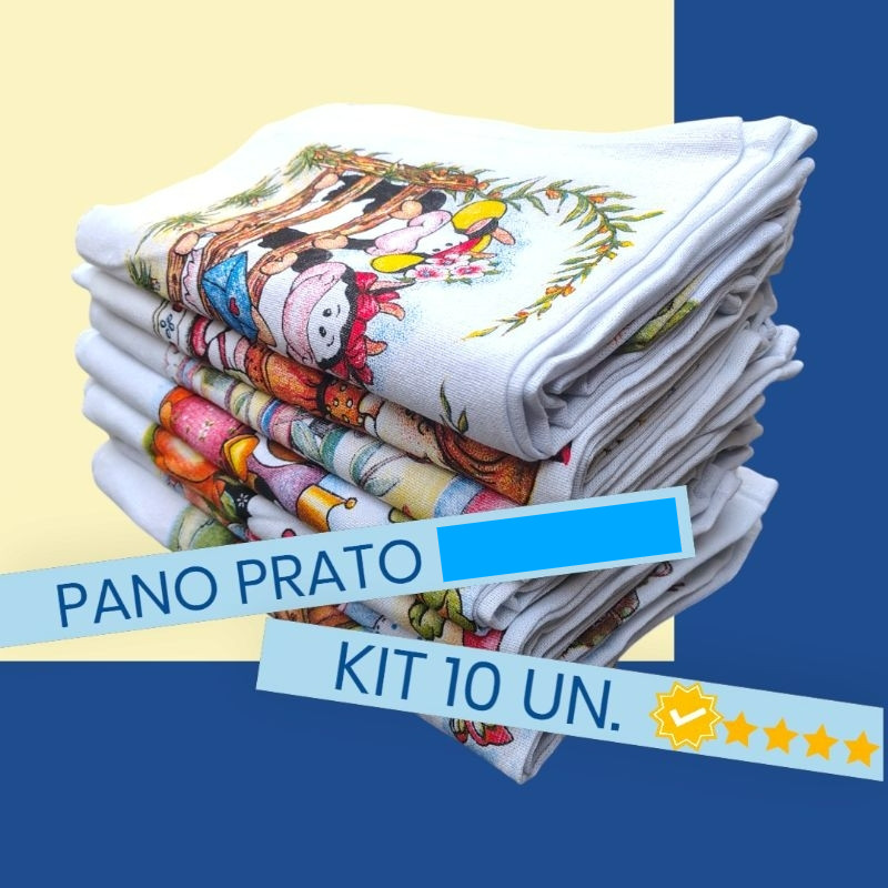 Pano de Prato Estampado Bainha Grande Kit Com 10 Peças 100% Algodão Guardanapo