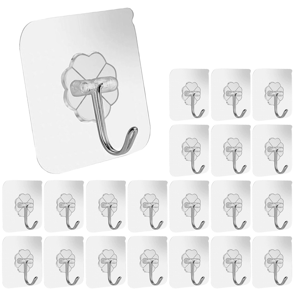 Kit 40 Gancho Adesivo Multiuso Transparente Ganchinho de Parede Suporte Cozinha Banheiro Sem Furo