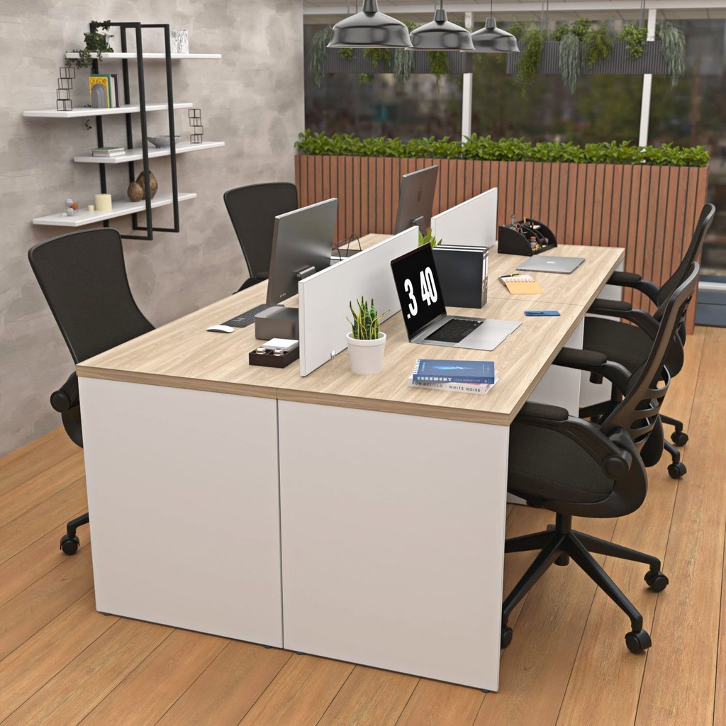 Estação de Trabalho Mesa Plataforma Escritório 1200x600 4 Lugares Carvalho/Branco em Oferta na Shopee