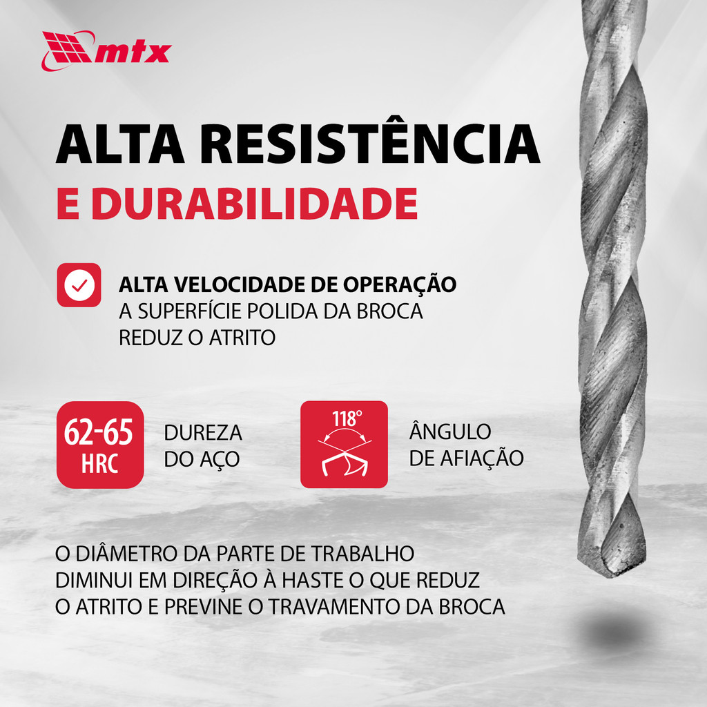 BROCA ACO RAPIDO STANDARD, PARA METAL, POLIDA, HASTE CILINDRICA, 2,5MM, 10PCS // MTX · foto 2