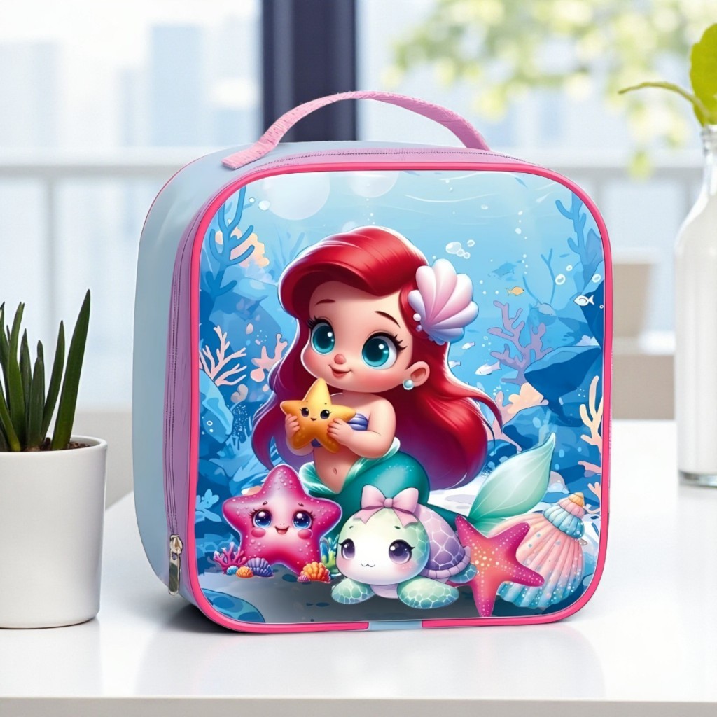 Lancheira Infantil Menina Sereia Térmica Escolar com Alça Regulável em Oferta na Shopee