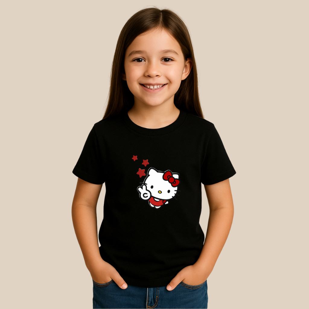 Blusa hello kitty infantil menina camiseta 100% algodão estampada estilosa camisa blogueirinha crianças menina verão