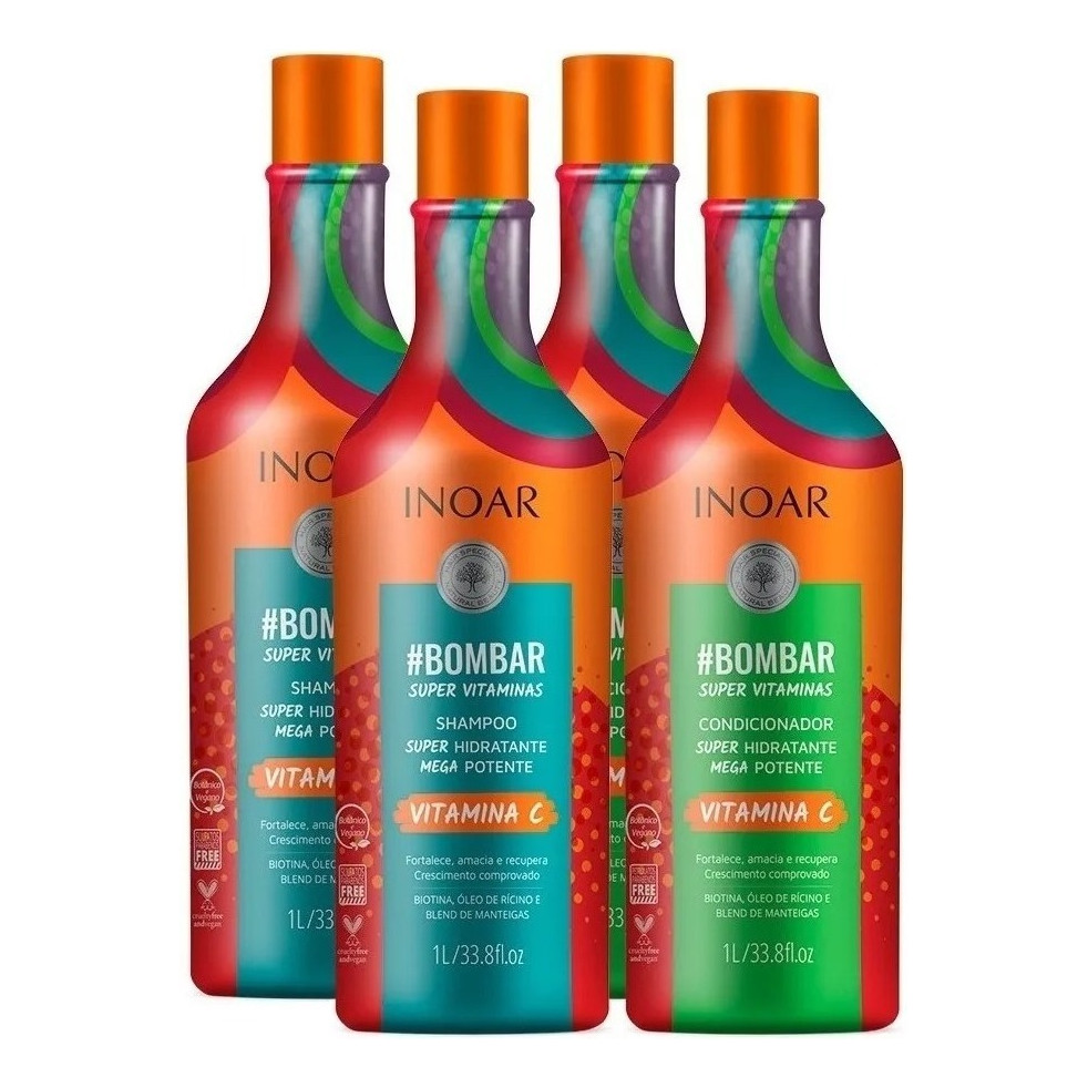 Kit 02 Inoar Bombar Vitamina C Shampoo + Condicionador 1l