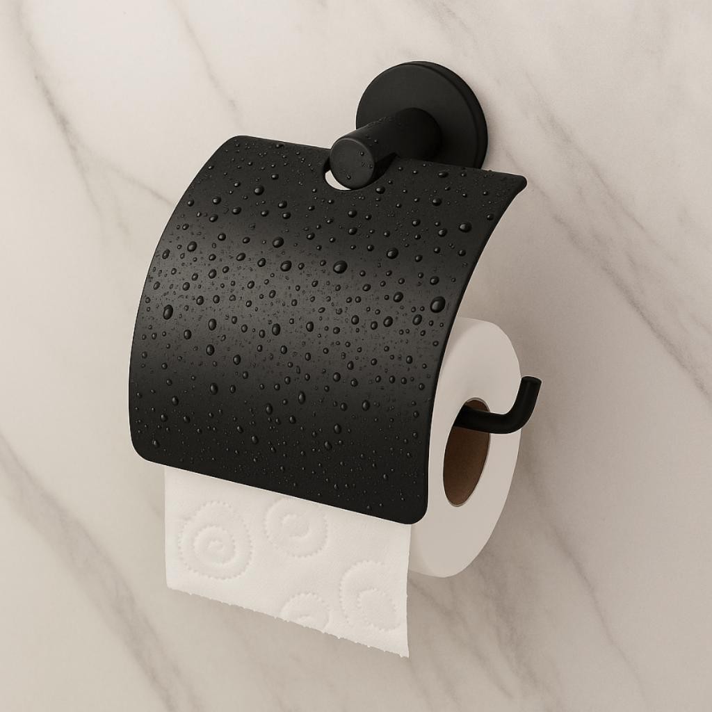 Papeleira para Banheiro Porta Papel Higiênico Inox Preto Fixação Dupla em Oferta na Shopee