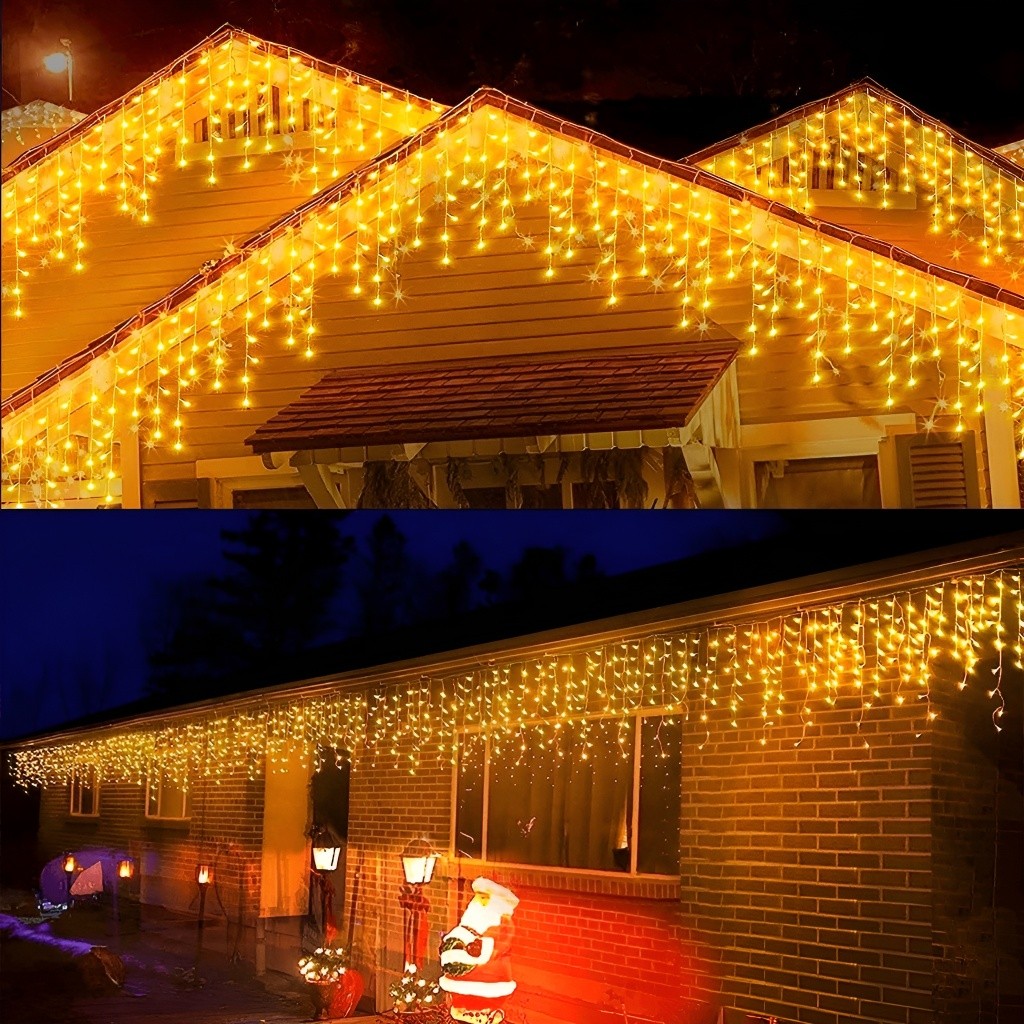 Cortina Cascata de Luzes LED 10m 110/220V – Quedas 60/40cm, Branco Quente/Frio/RGB, Conector Fêmea