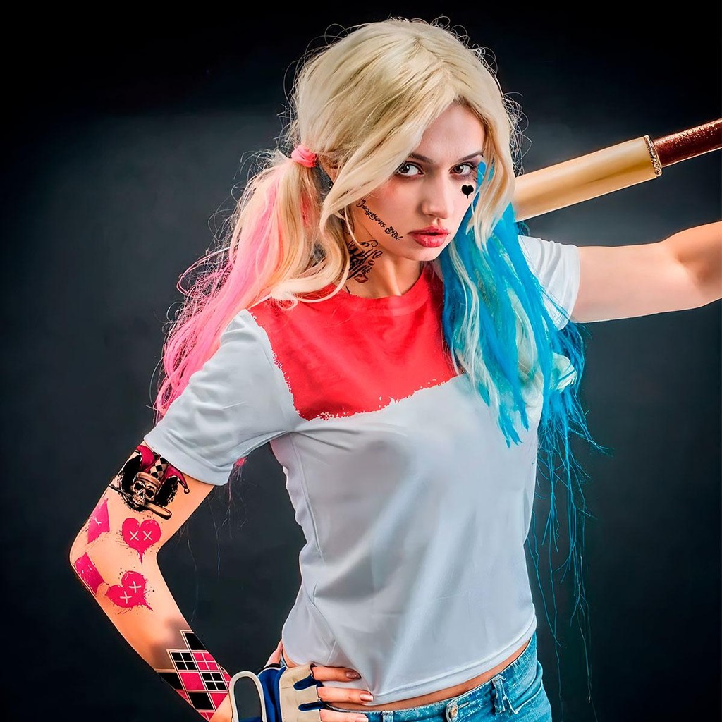 Maquiagem Halloween Adesiva Tatuagem Temporária 3D Fantasia Arlequina e Coringa em Oferta na Shopee