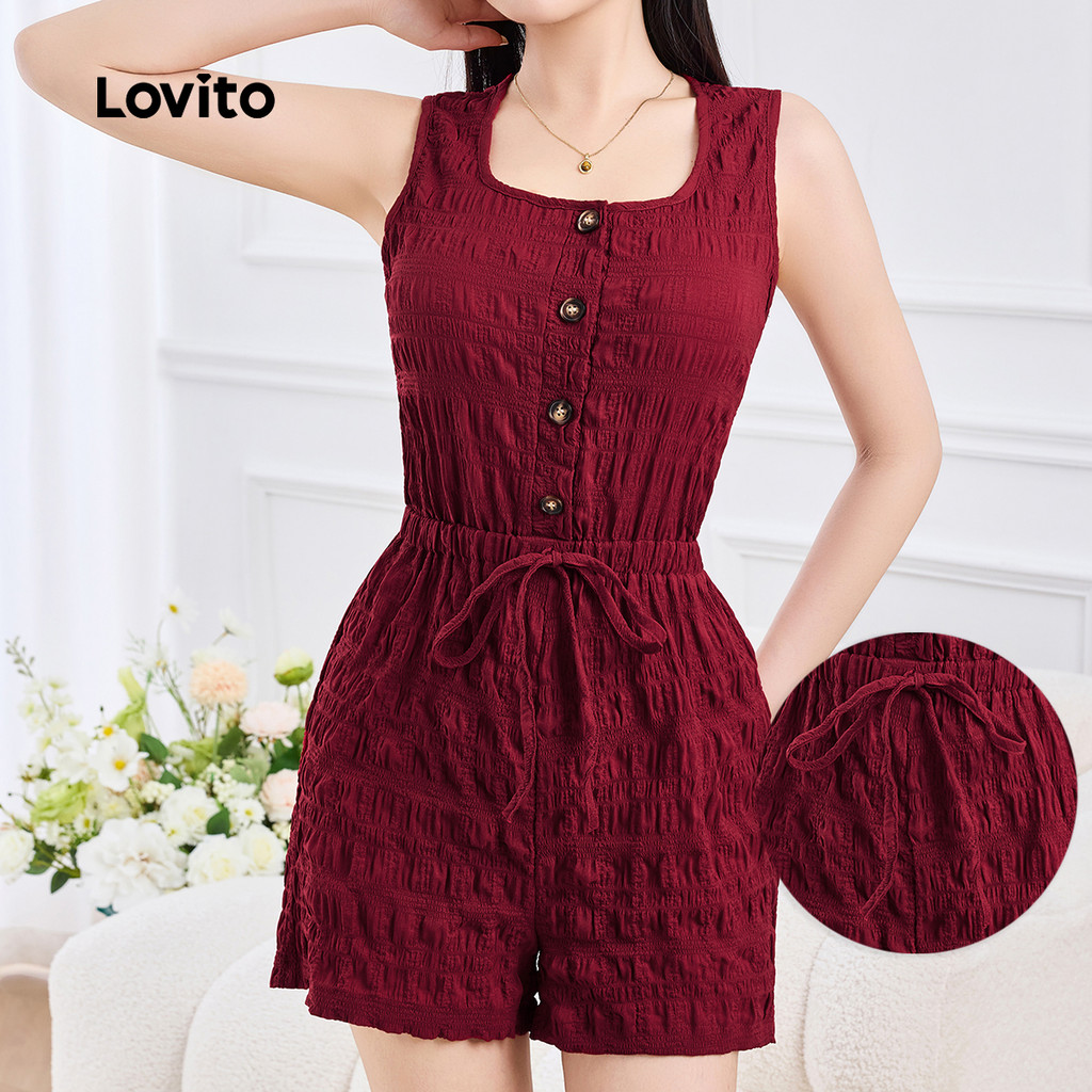 (NEW) Lovito Macacão Casual com Botões para Primavera/verão em Variadas Cores para mulheres L155ED891 em Oferta na Shopee