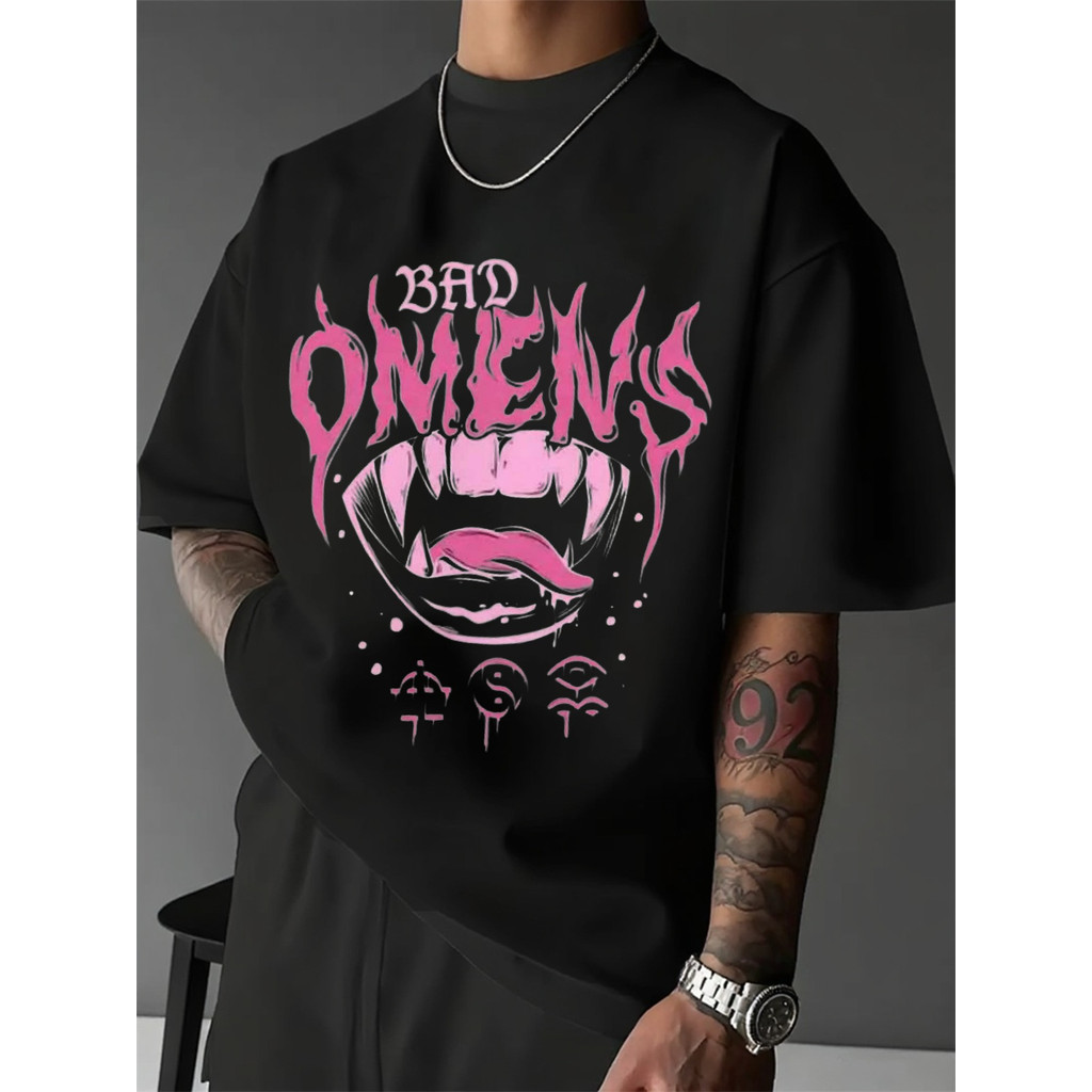 Camiseta Masculina Bad Omens Rosa Dentes Básica Oversized 100% Algodão em Oferta na Shopee