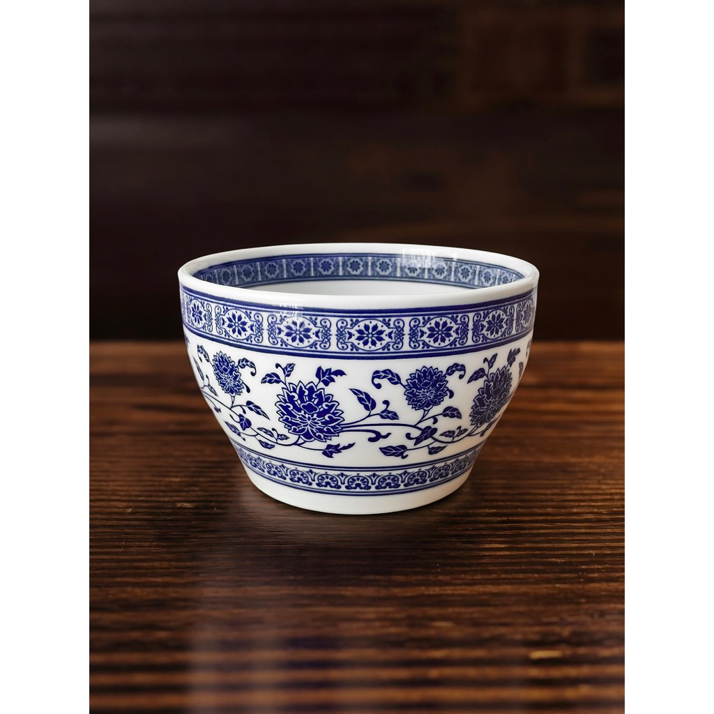 Tigela de sopa aprofundada de cerâmica comercial retrô azul branco porcelana pote de frango copo quente restaurante tige