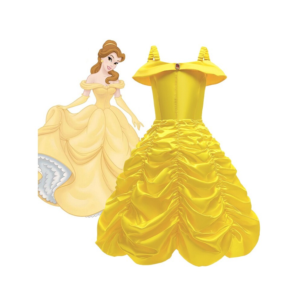 A Bela e a Fera Belle Princesa Vestido Meninas Vestido de Aniversário Crianças Elsa Traje Vestido Belle Crianças Vestido