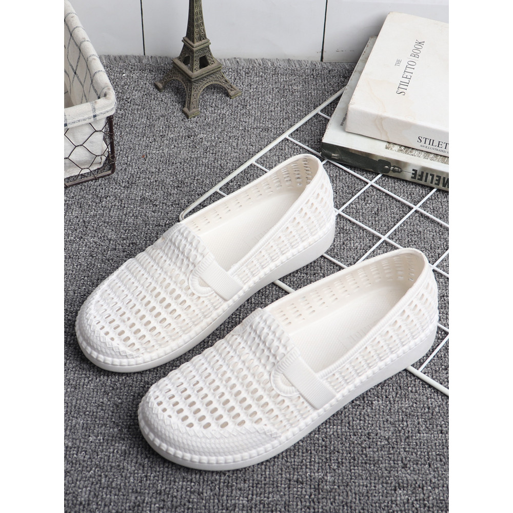 Buraco sapatos planos respiráveis sandálias femininas verão preto sapatos de trabalho plástico antiderrapante praia mãe 