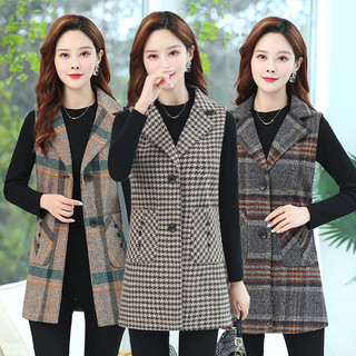 Primavera novo estilo de meia-idade idosos mulheres colete mãe usar colete de lã moda terno colarinho xadrez colete sem 