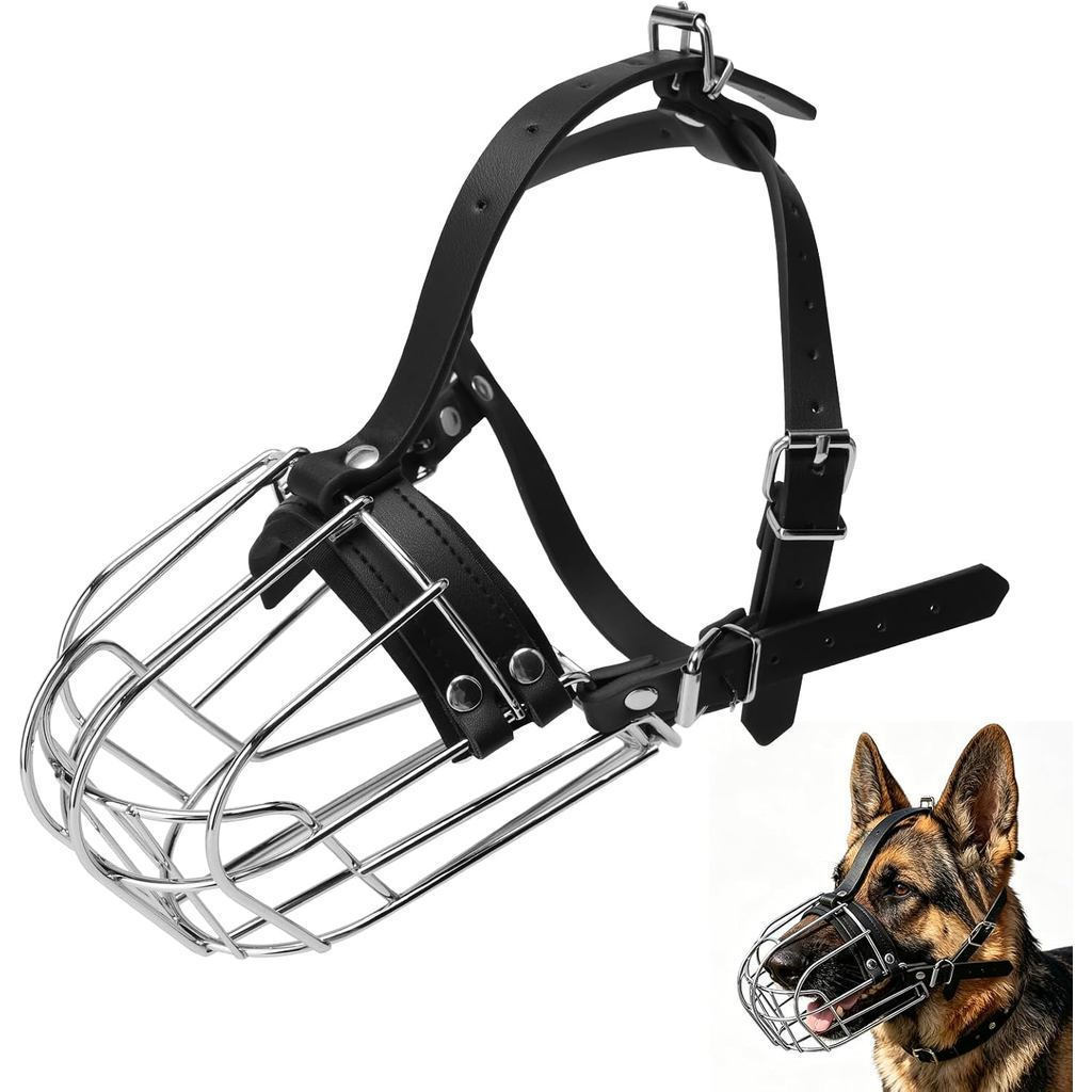 Focinheira de Metal para Pastor Alemão - Focinheira de Metal Ajustável para Cães de Médio e Grande Porte - Previne Mordi