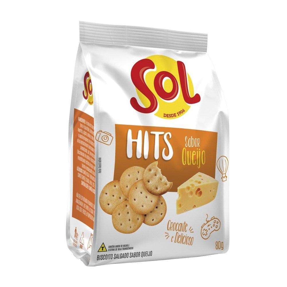 Biscoito Salgadinho Hits Sol Queijo 80g - Embalagem c/ 24 Unidades