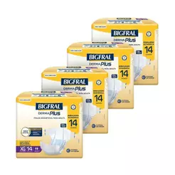 Fralda Geriátrica Bigfral Derma Plus Tamanho XG - 4 Pacotes com 14 Fraldas - Total 56 Tiras