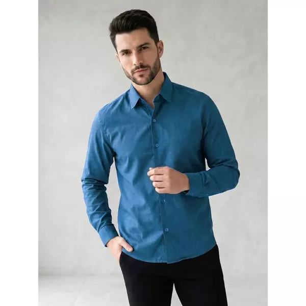 Camisa Social Masculina Premium Tipo Linho Executiva Trabalho Poliéster Estampa de Linho Poliéster