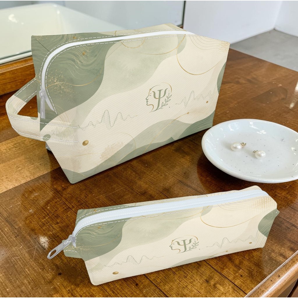 Necessaire Psicologia Verde Elegante com Símbolo Psi Porta Objetos Presente Para Psicóloga e Estudante