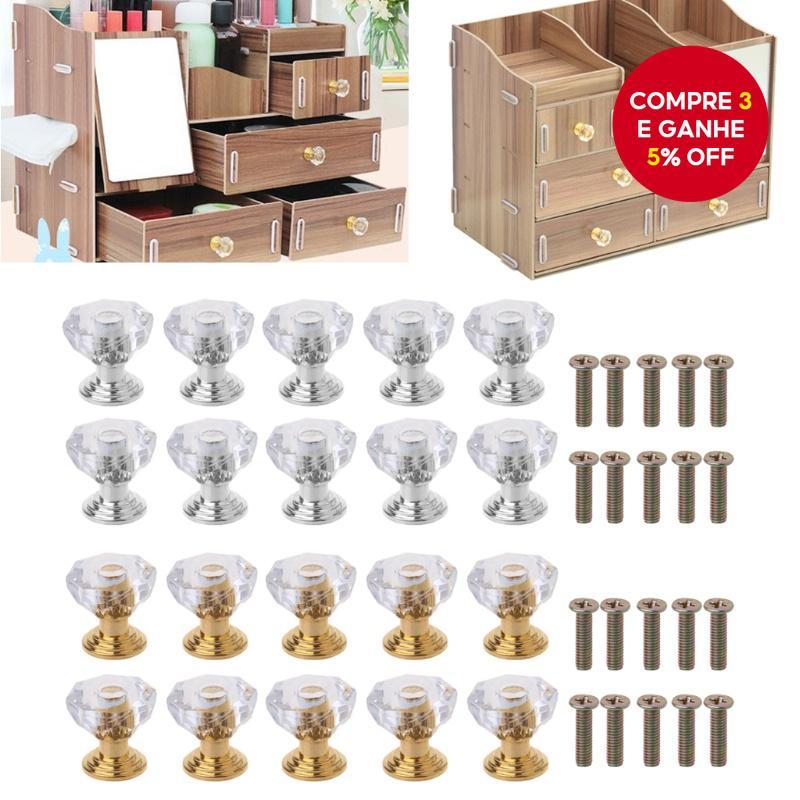 Novos 10 Pcs Puxadores de Acrílico Cristal para Armário, Gavetas, Box de Joias, Pequenos Manipuladores para Quarto e