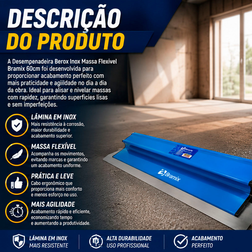Desempenadeira Bramix 60cm Inox Flexível P/ Massa Corrida E Acabamento Fino · foto 2