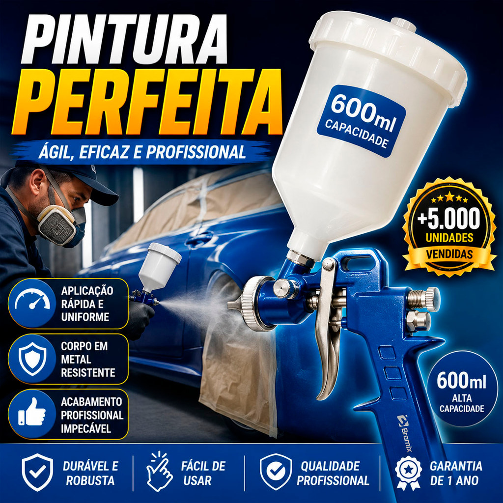 Pistola De Pintura Metal 600ml Bramix Oficinas Funilarias Pintura Automotiva E I