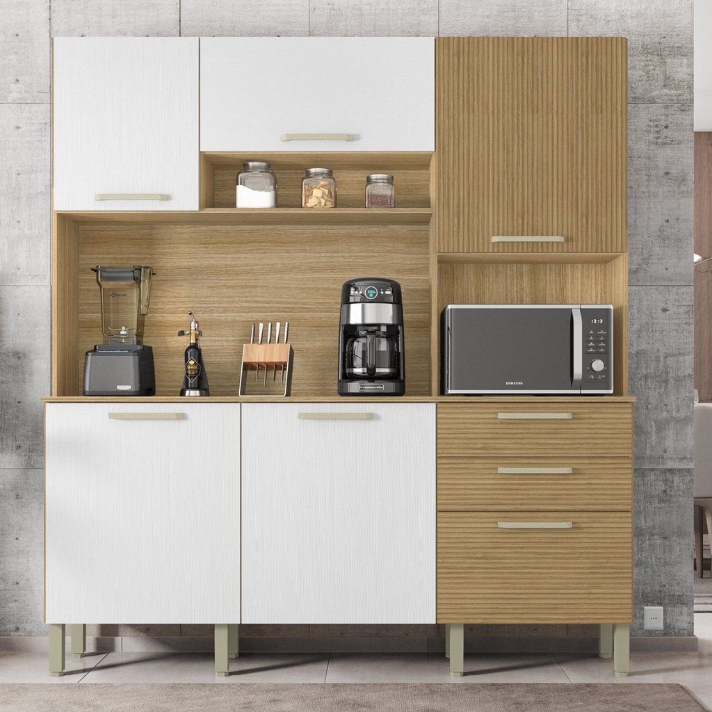 Armário de Cozinha 6 Portas 2 Gavetas Ferrara Branco/Freijó/Supremo/Cp- Ripado Freijó/Supremo/ CP- Ripado Freijó