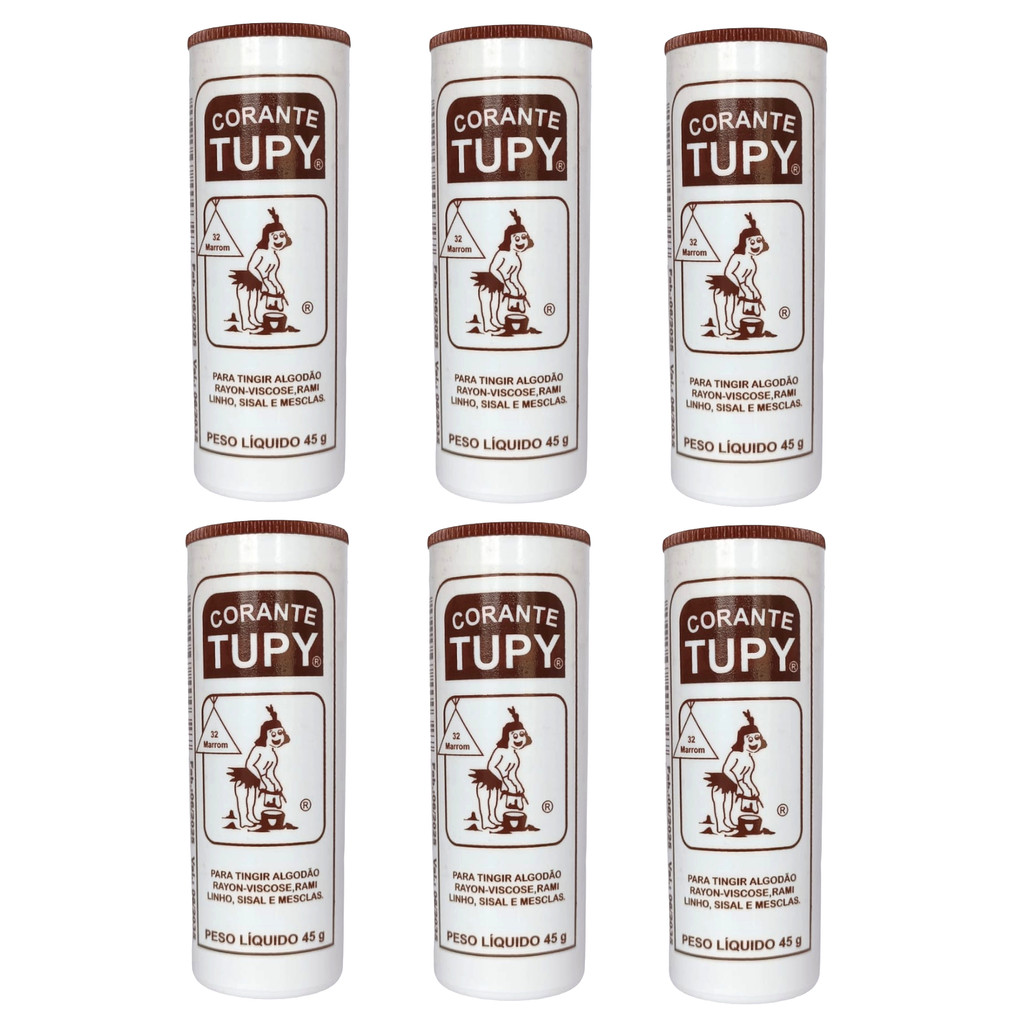 6 Corantes Tintura 45g Tupy em Pó Tinta de Tingir Roupas