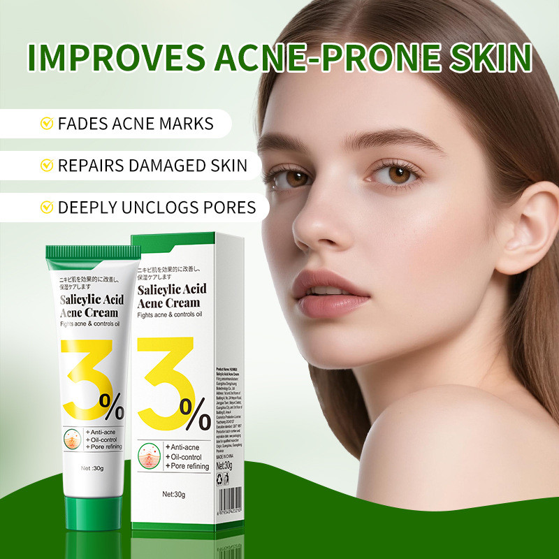 HUNMUI3% Ácido Salicílico Creme para Remoção de Acne Planta Herbal Melhora Acne Fechada