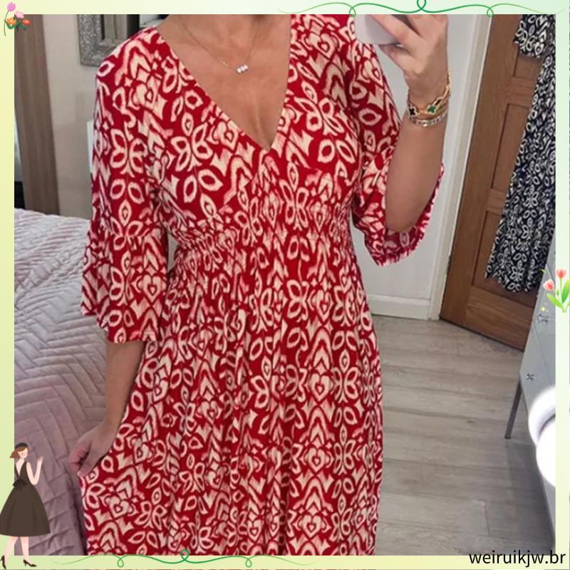 2024 Novo estilo tamanho grande Super fada decote em V vestido Floral à beira-mar vestido de férias para praia saia lon