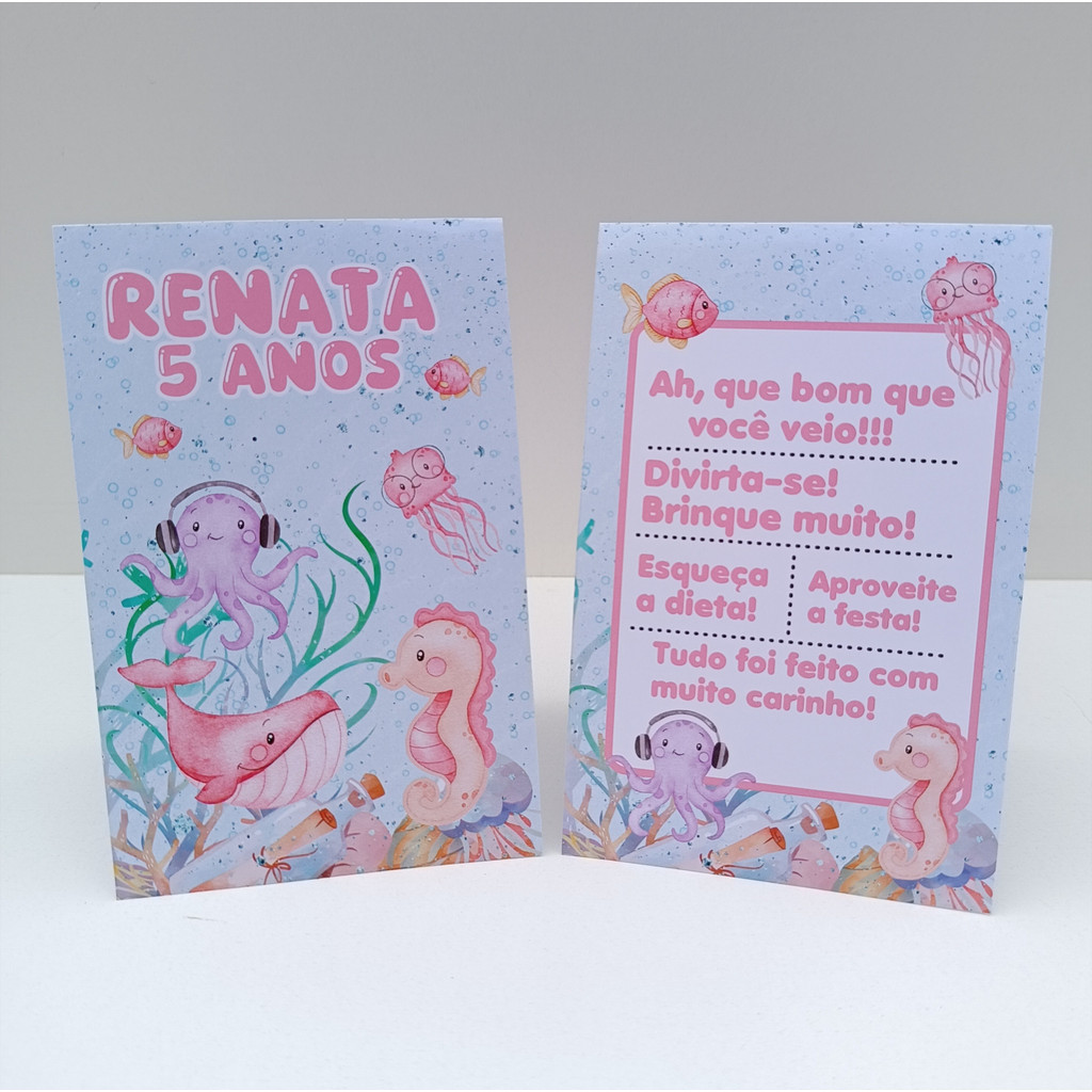 Plaquinha de Agradecimento Fundo do Mar Menina l Personalizados l Lembrancinha de Festa l Aniversário