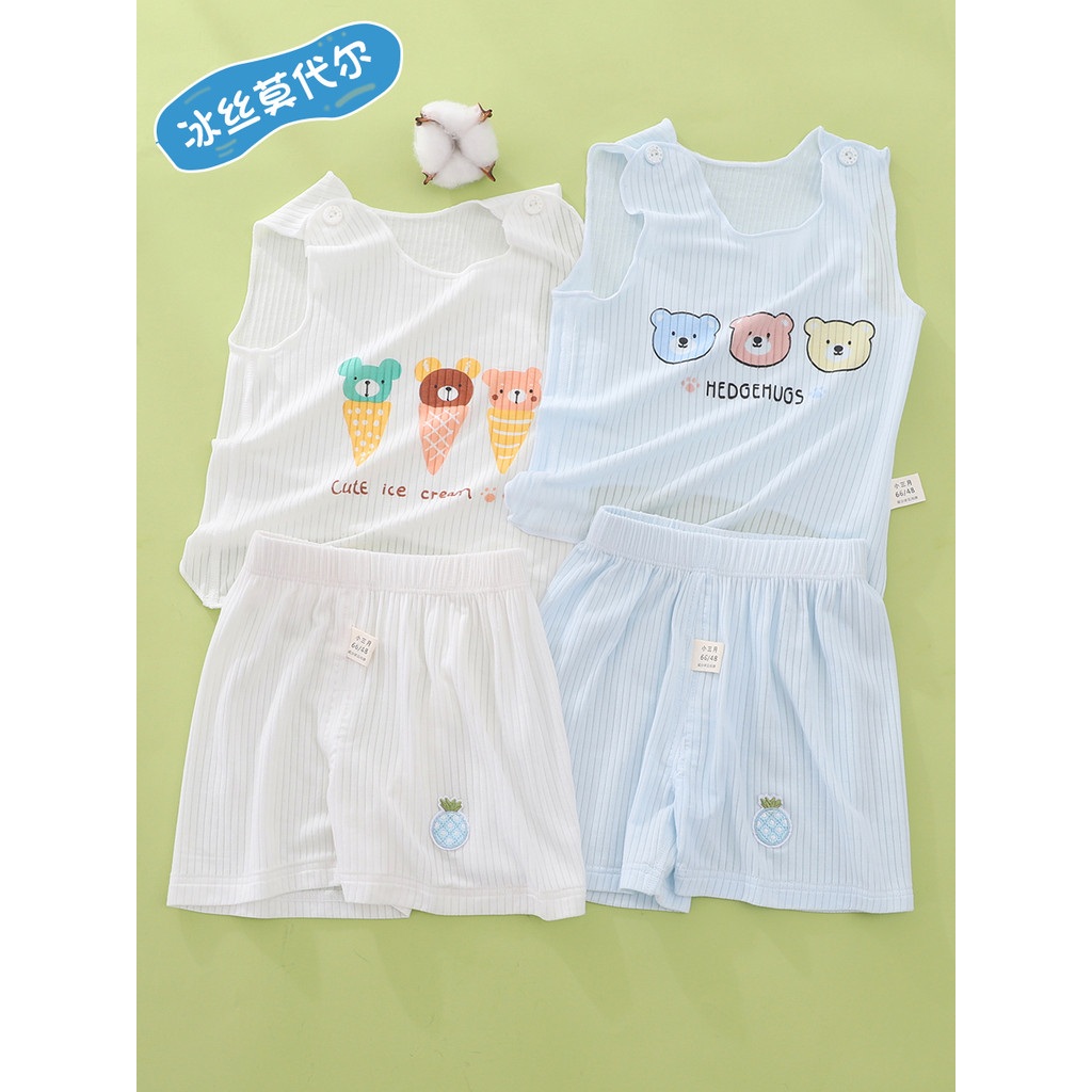 Bebê bebê colete verão terno fino verão gelo seda Modal bebê dividir roupas masculino feminino bebê verão terno