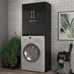 Armário Multiuso Lavanderia 3 Portas Preto Preto