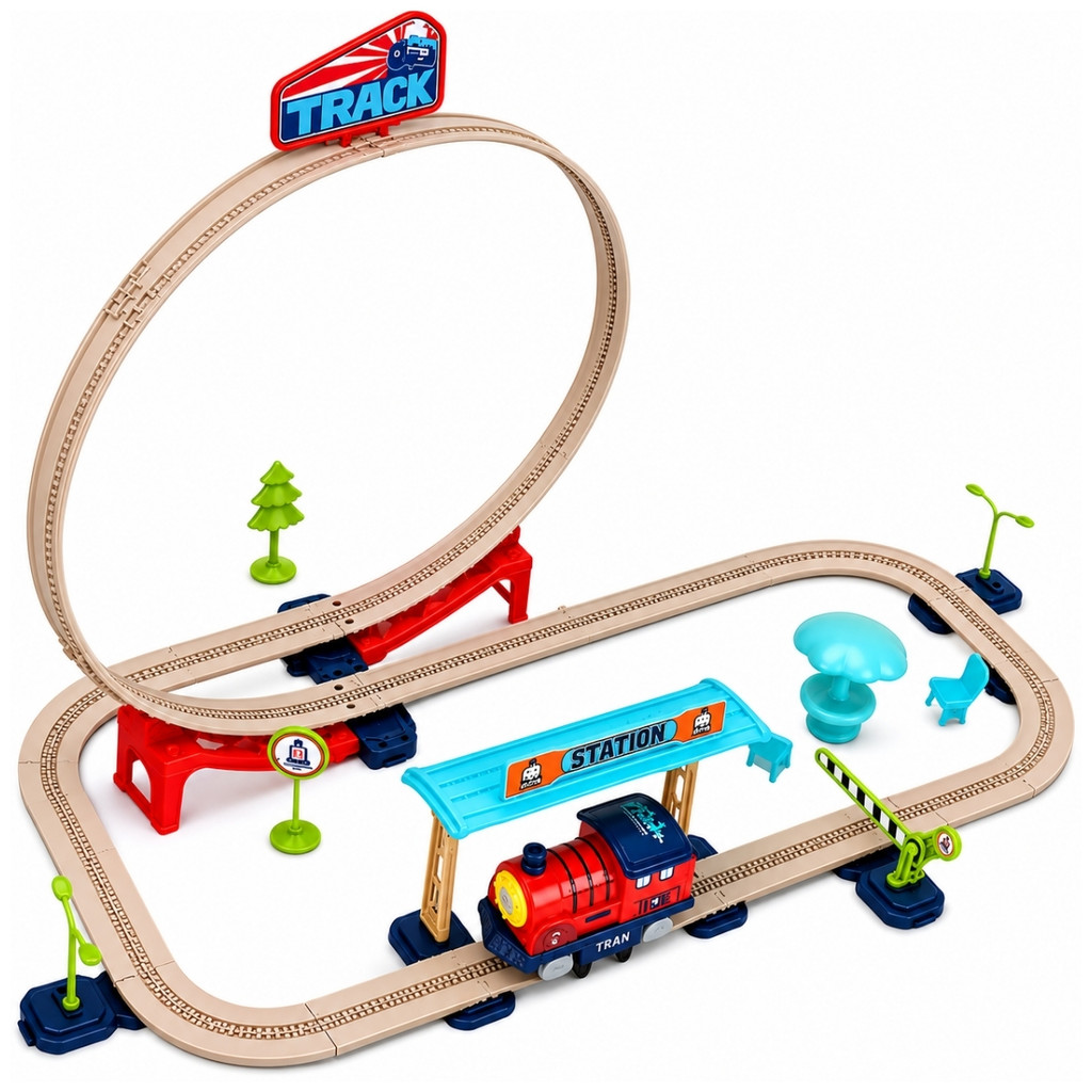 Brinquedo de Montar Pista e Estação de Trem Deluxe 2 em 1 C/ Som Castela