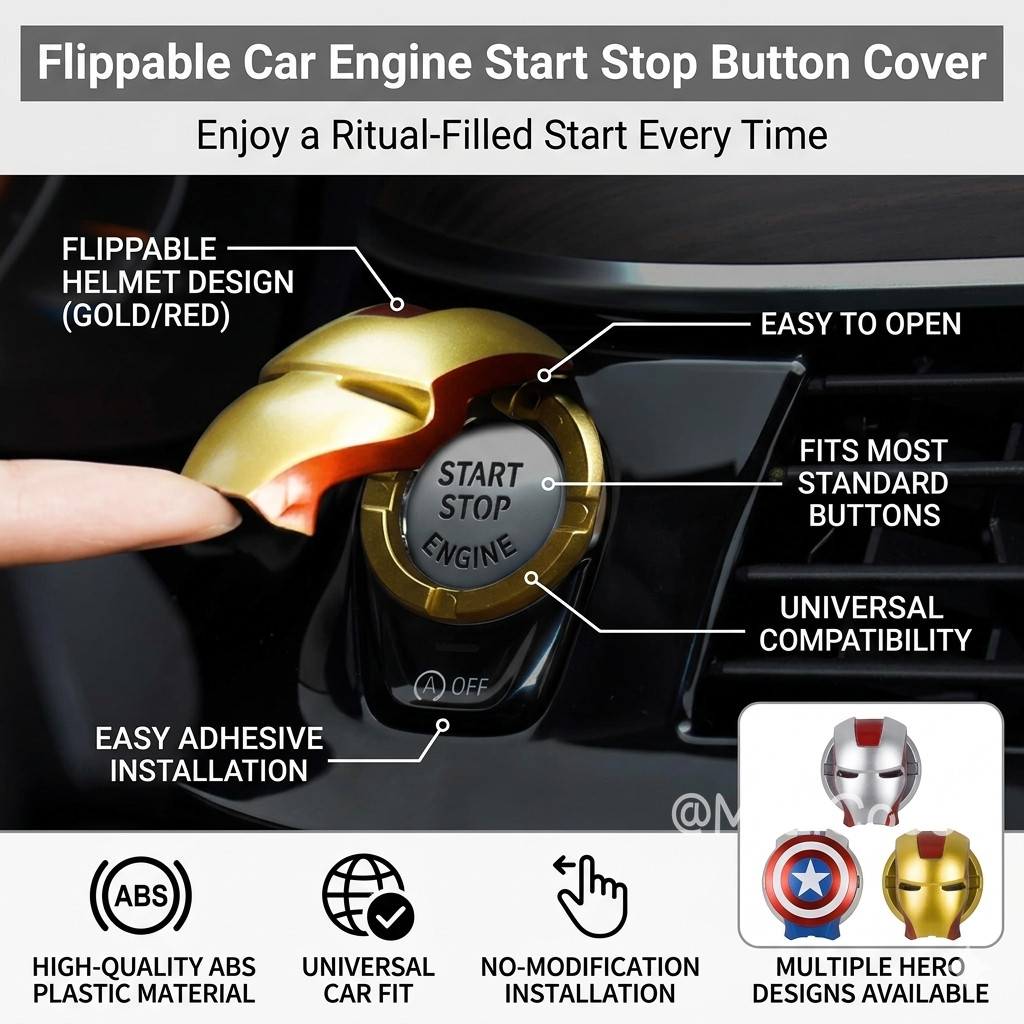Homem De Ferro Botão De Ignição Do Carro Capa Push Start Stop Interruptor Motor Protetor Anel Auto Decoração Interior Ac
