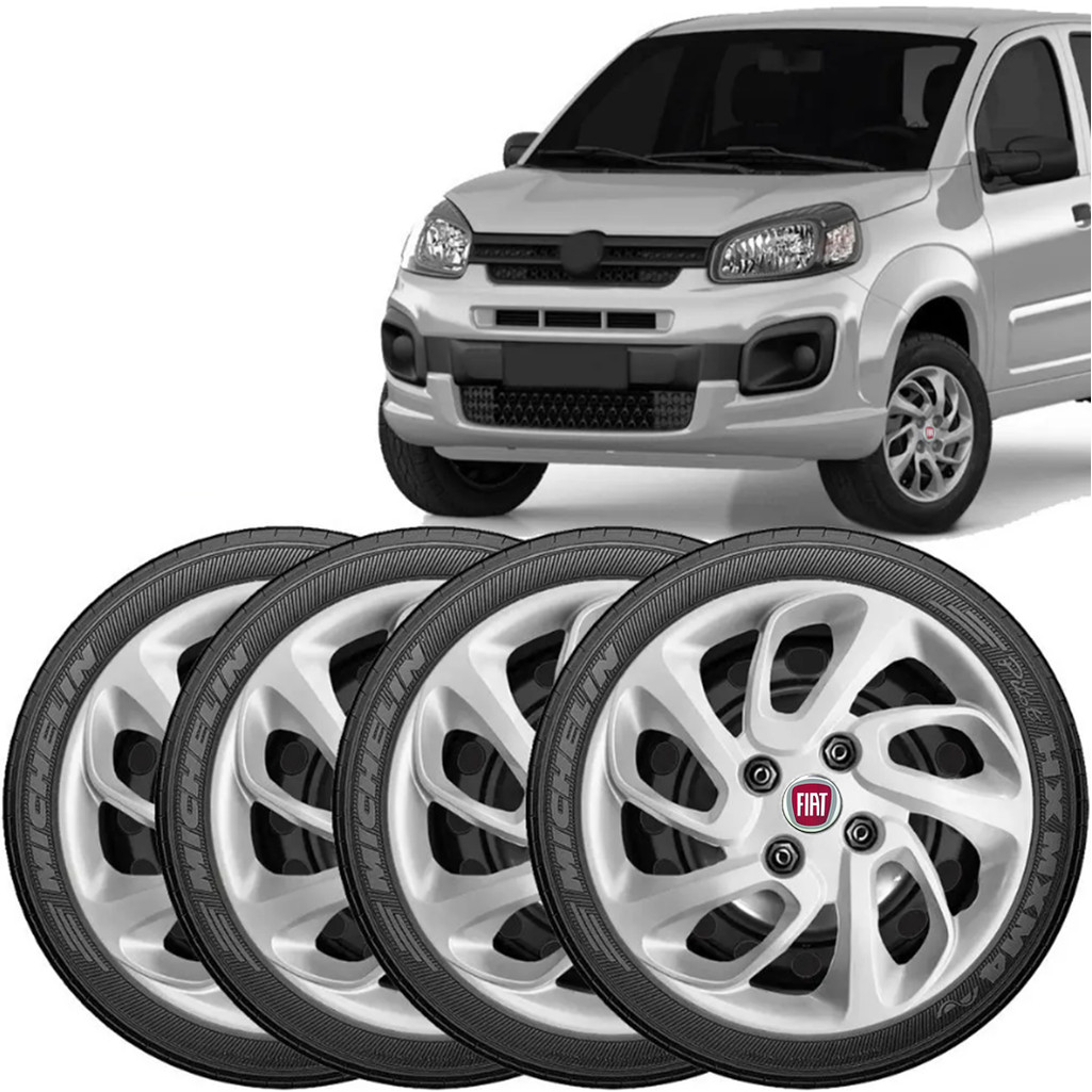 Jogo 4 Carlota Fiat Uno Attractive 2015 2016 Aro 14 Prata