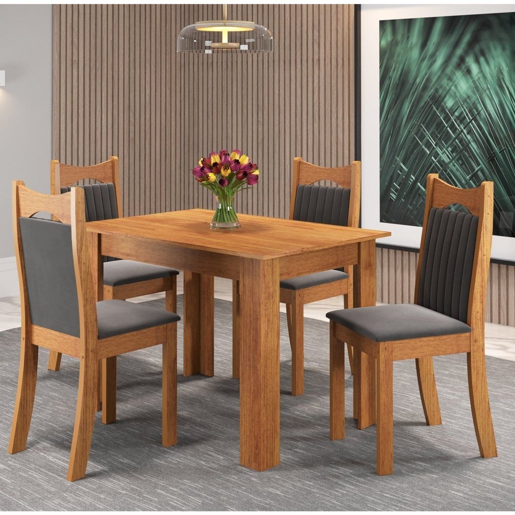 Mesa de Jantar Retangular Canela com 4 Cadeiras Dalas Yescasa Cinza/Mel/Grafite