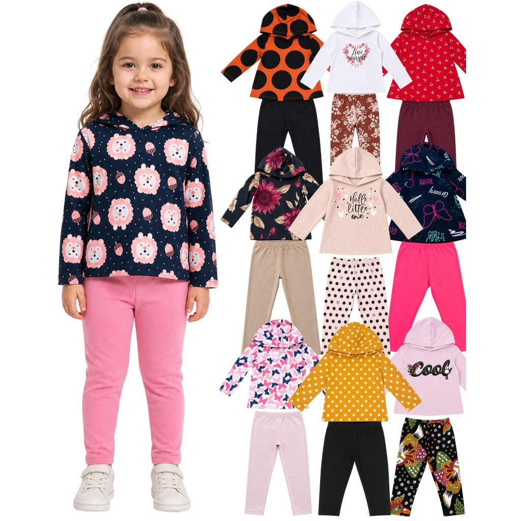 Kit 3 Conjuntos Blusas Moletom Com Capuz e Legging Flanelada Pipa By Kyly