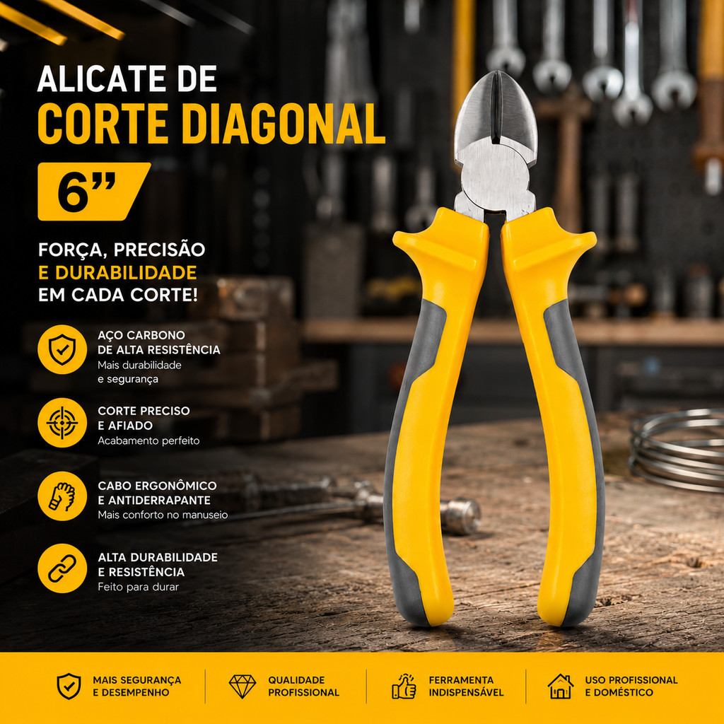 Alicate De Corte Diagonal  15cm Aço Alta Qualidade Cabo Emborrachado Corte Preciso Ferramenta Versátil Profissional