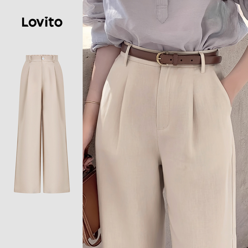 Lovito Elegante Calça com Botão e Zíper Primavera/verão Na Cor Damasco para Mulheres. L171ED218