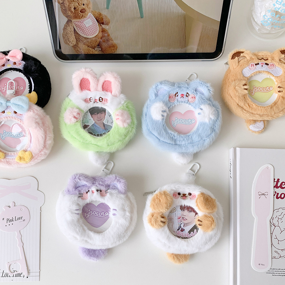 Hisocute urso dos desenhos animados de pelúcia oco barra titular do cartão estudante fone…