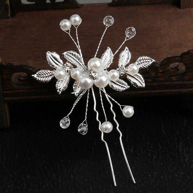 [Dhiint] Grampos De Cabelo De Flor De Pérola De Cristal Em Forma De U Folha De Ouro Garfo Cocar De Noiva Acessórios Casa