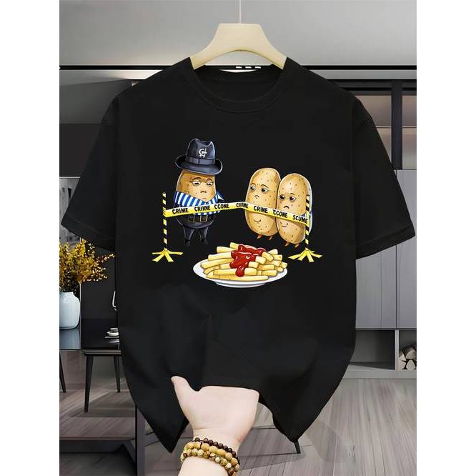 「BR.Moonlight」Camiseta Masculina Tema Detetive Batata Estampa Divertida Confortável Breathable Tendência Casual