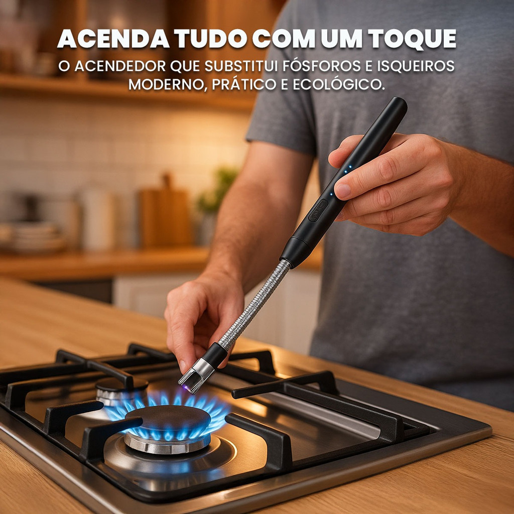 Isqueiro Acendedor Fogão Elétrico Eletrônico Cabo Usb Recarregável